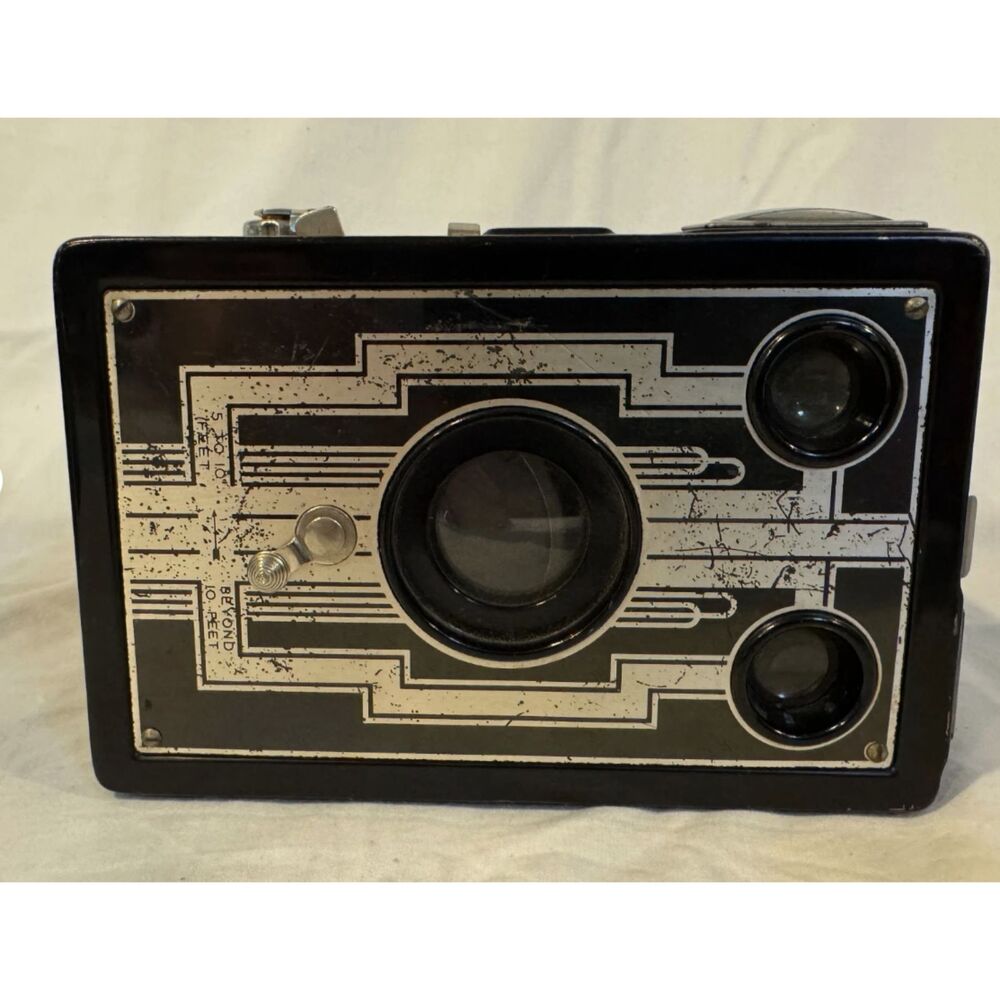 Vintage Kodak Six 16 Brownie Box Camera Art Deco Geometric Face Photo Prop As Is